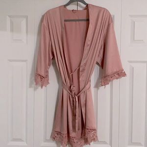 Pink silk bridesmaid robe